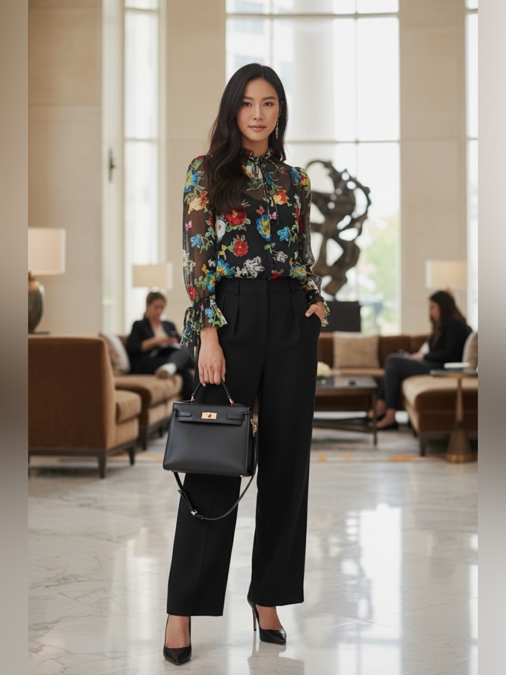 Alice + Olivia Julius Floral Devoré Chiffon Blouse Ruffle Tie Cuff | Size M/8 - Picture 3 of 10
